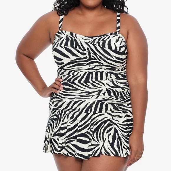 Lauren Ralph Lauren Plus Size Skirted One Piece Swimsuit Zebra Print - Picture 1 of 16